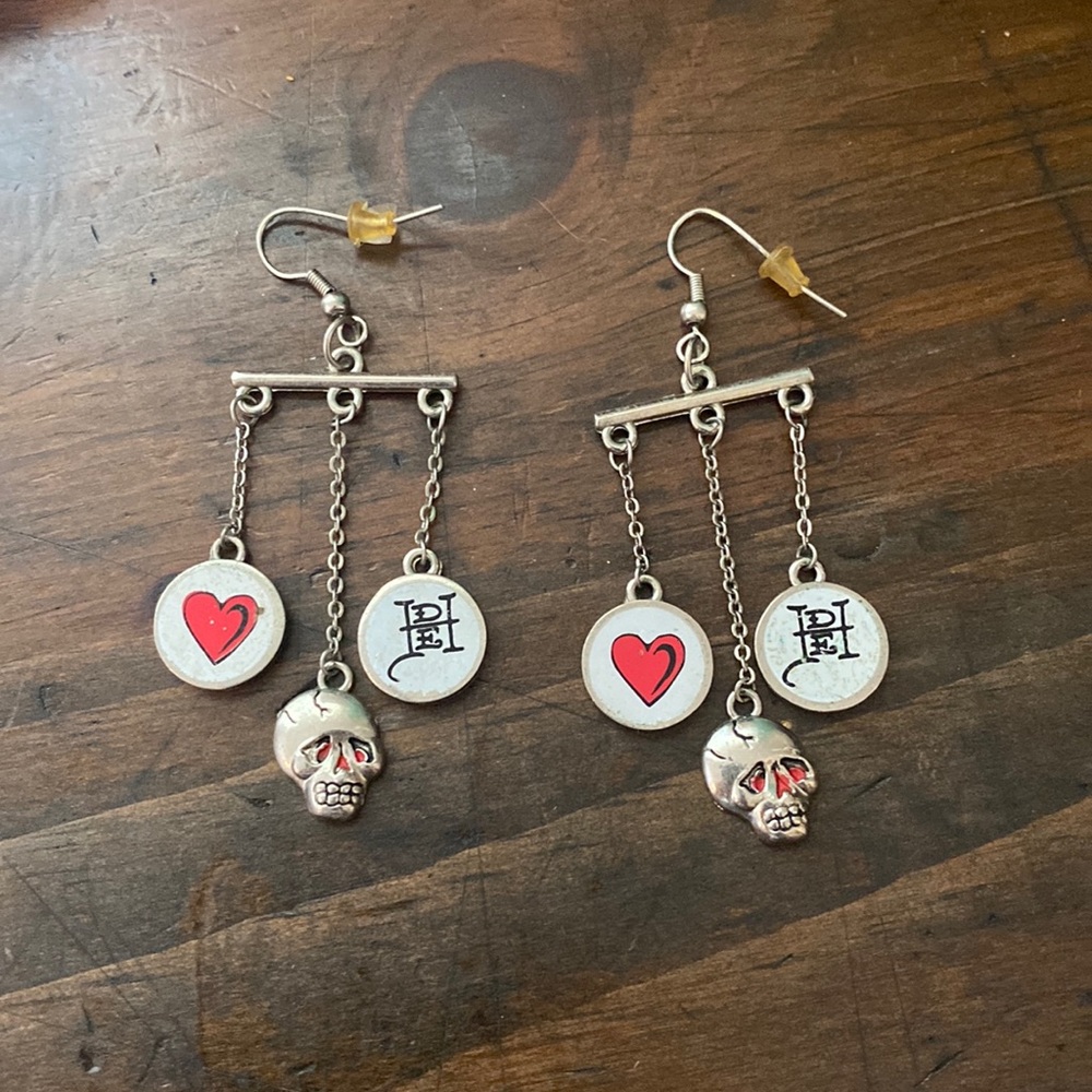 2000s Ed Hardy chandelier earrings